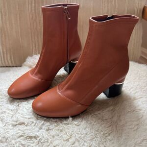 3.1 Phillip Lim Drum Boots Ankle Cognac Brown Leather Block Heel Sz36